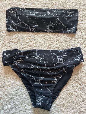 SHEIN Black Marble-Print Women's Plus Size Bikini